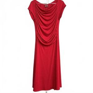 Barbara Lesser  Red Draped Occasion Midi Dress Classic and Timeless Medium